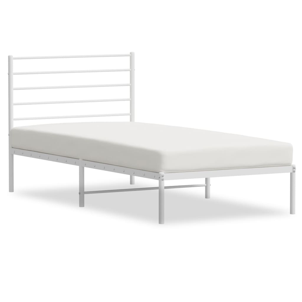 vidaXL Metal Bed Frame without Mattress with Headboard White 39.4"x78.7"