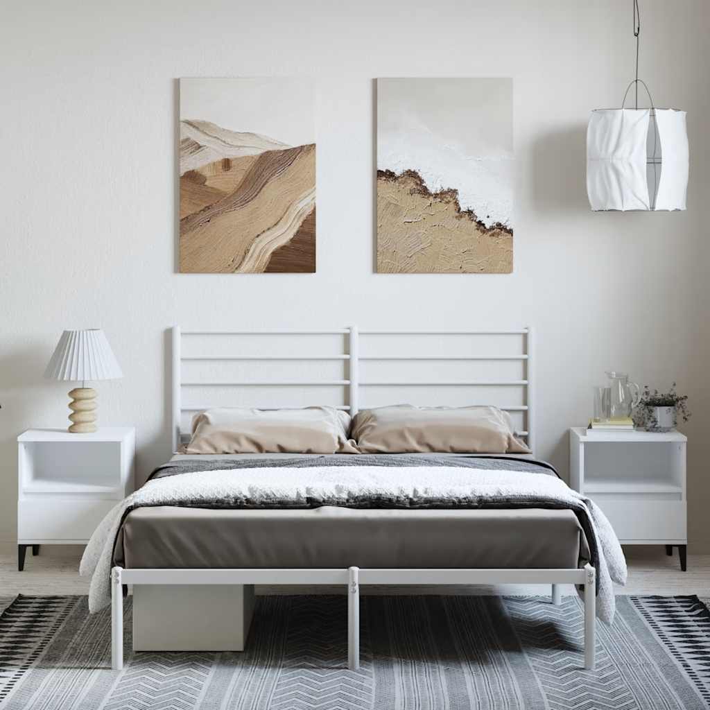 vidaXL Bedframe met hoofdbord metaal wit 135x190 cm afbeelding