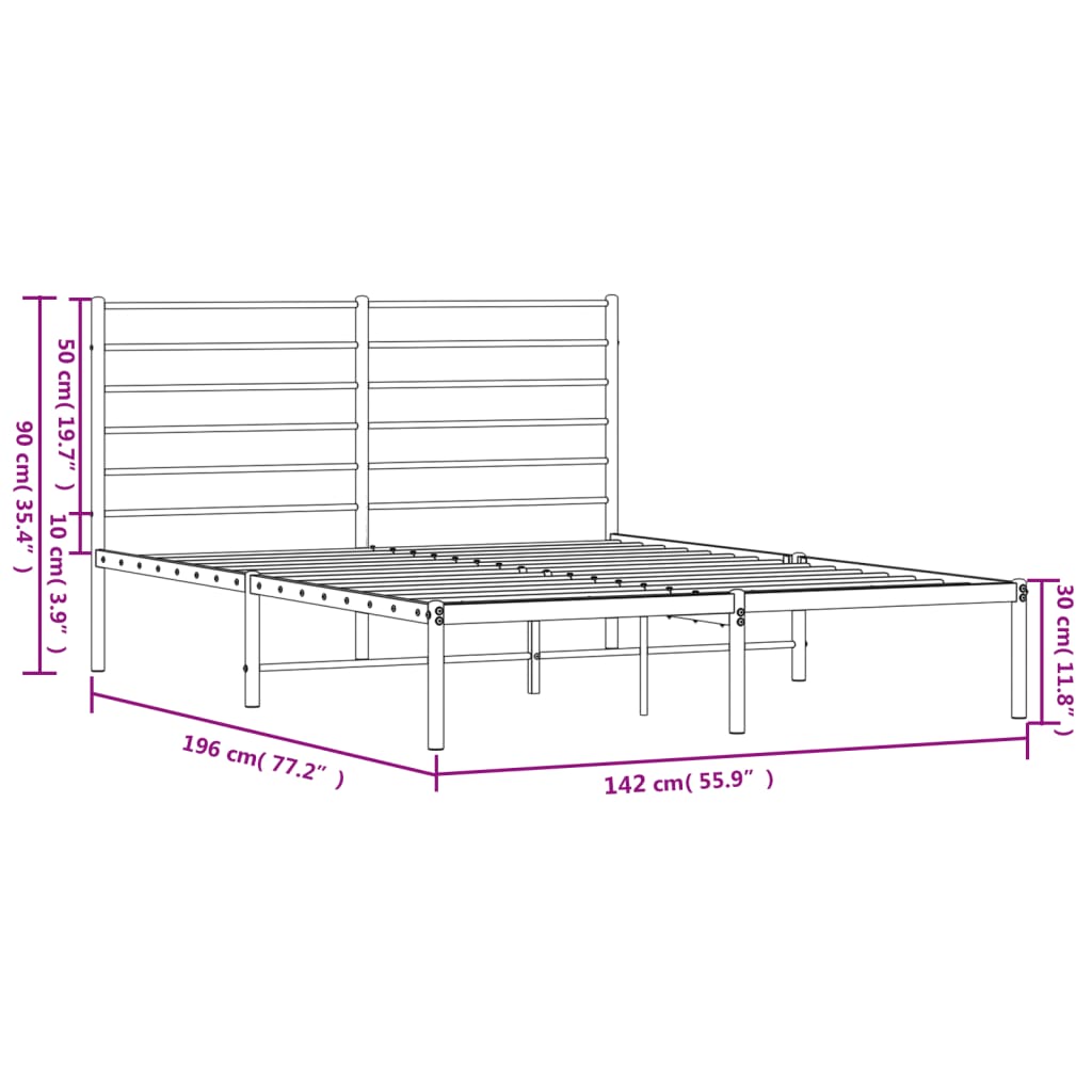 Kovinski posteljni okvir z vzglavjem bel 135x190 cm