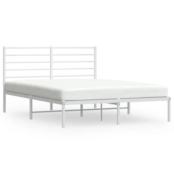vidaXL metallist voodiraam peatsiga, valge, 140x200 cm