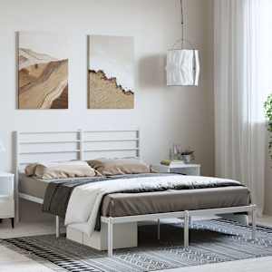 Kovový rám postele s čelem bílý 150 x 200 cm - obrázek 1