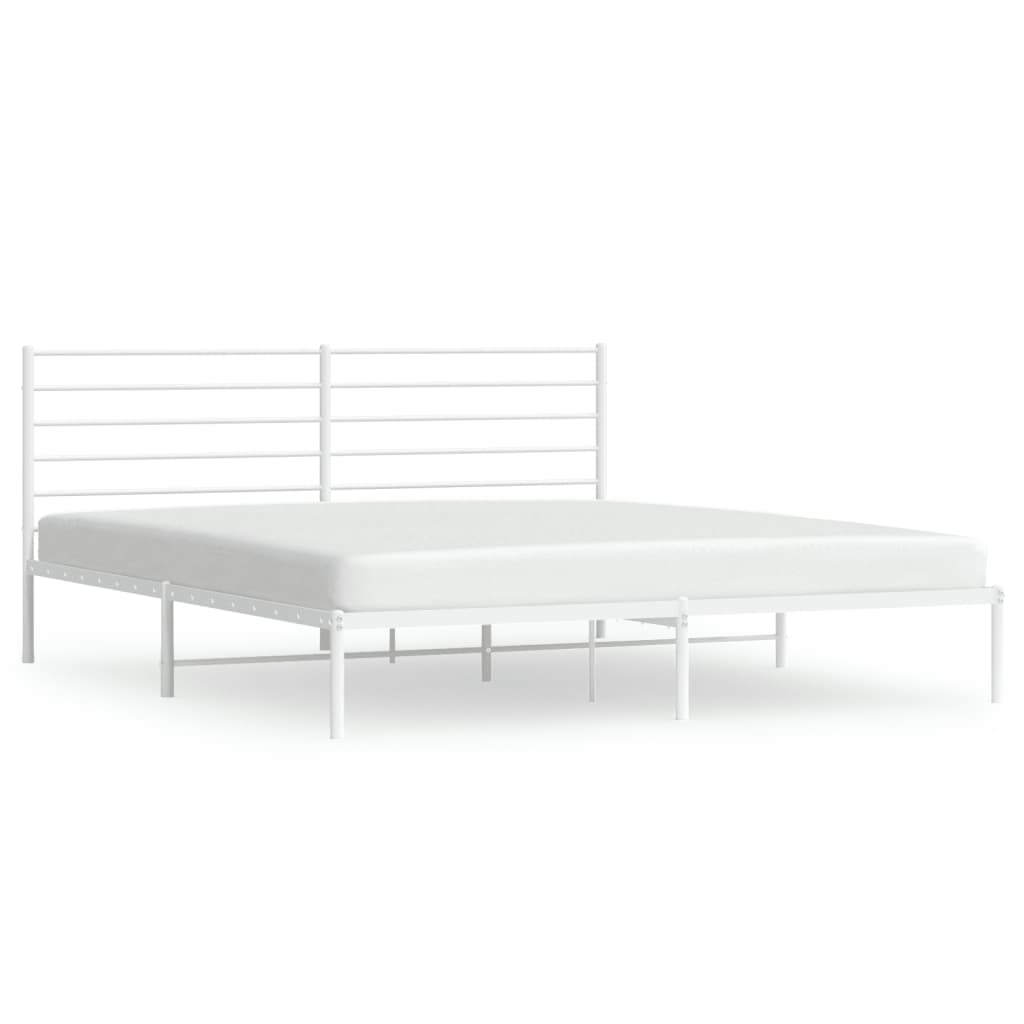 Cadru de pat metalic cu tăblie, alb, 193×203 cm