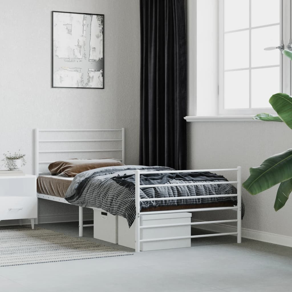 vidaXL Estrutura de cama com cabeceira e pés 90x190 cm metal branco