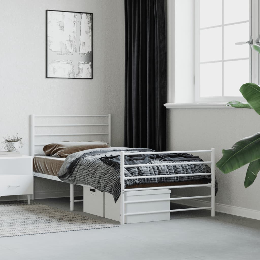 vidaXL sengeramme med sengegavl og fodgærde 90x200 cm metal hvid