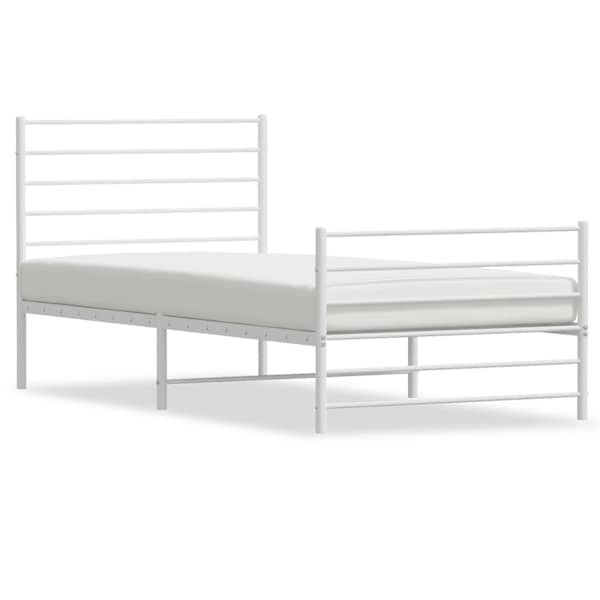 vidaXL metallist voodiraam peatsi ja jalutsiga, valge, 100x190 cm