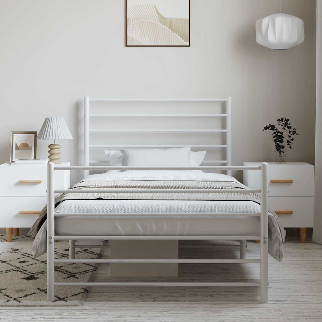 vidaXL Bedframe met hoofd- en voeteneinde metaal wit 100x190 cm afbeelding
