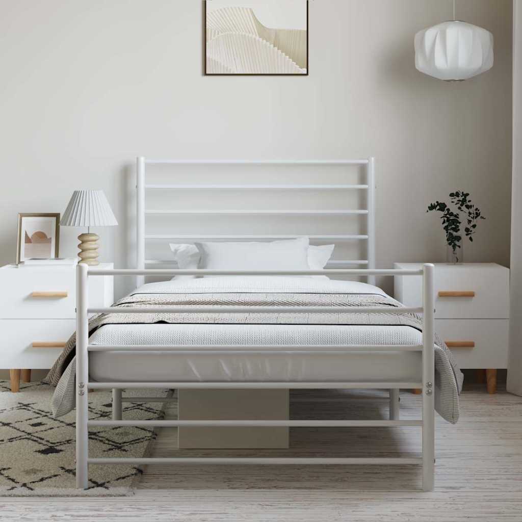 vidaXL Bedframe met hoofd- en voeteneinde metaal wit 100x200 cm afbeelding