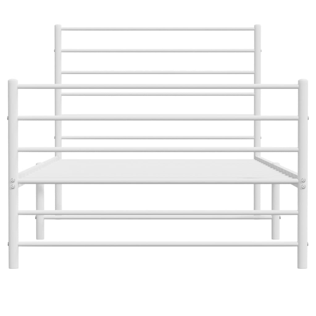 Kovový rám postele s hlavovým a nožním čelem bílý 100 x 200 cm