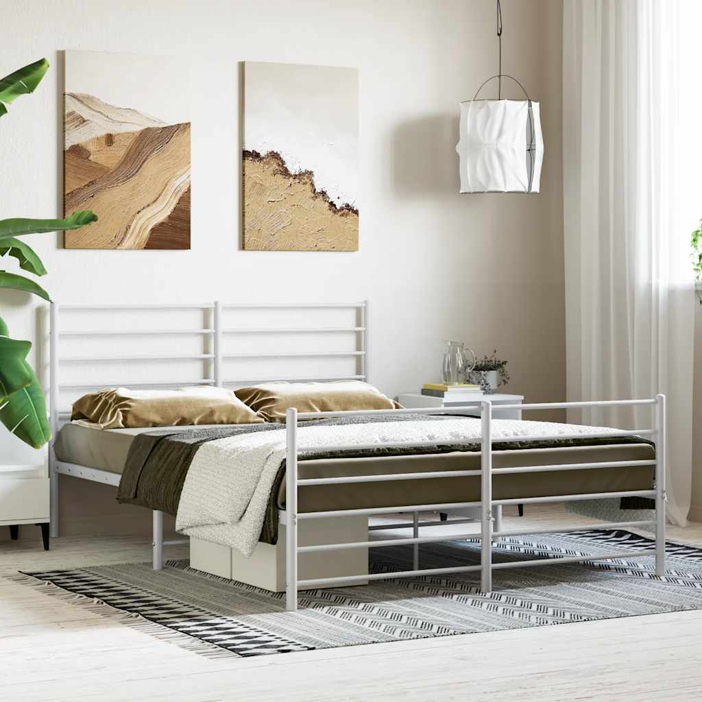 vidaXL Bedframe met hoofd- en voeteneinde metaal wit 120x200 cm, foto 2