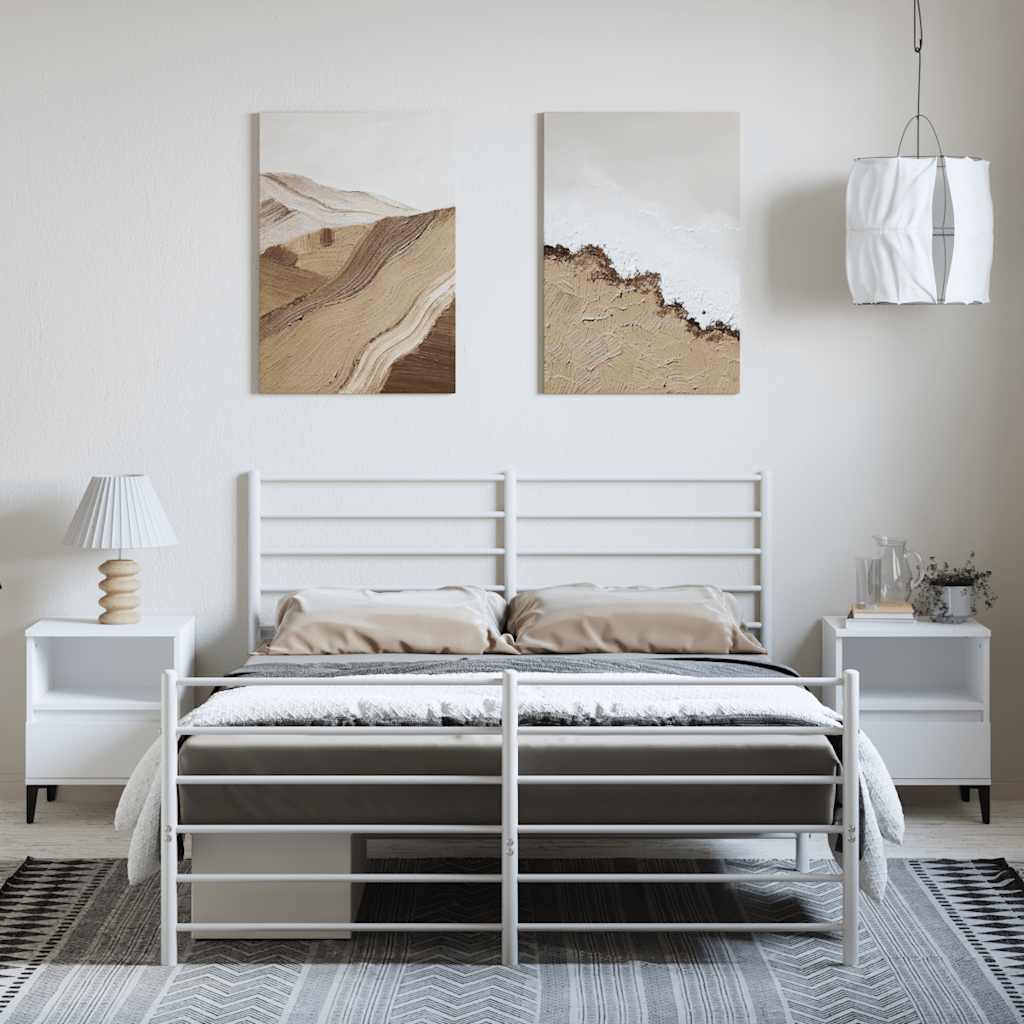 vidaXL Bedframe met hoofd- en voeteneinde metaal wit 150x200 cm afbeelding