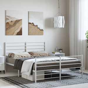 Kovový rám postele s hlavovým a nožním čelem bílý 150 x 200 cm - obrázek 1