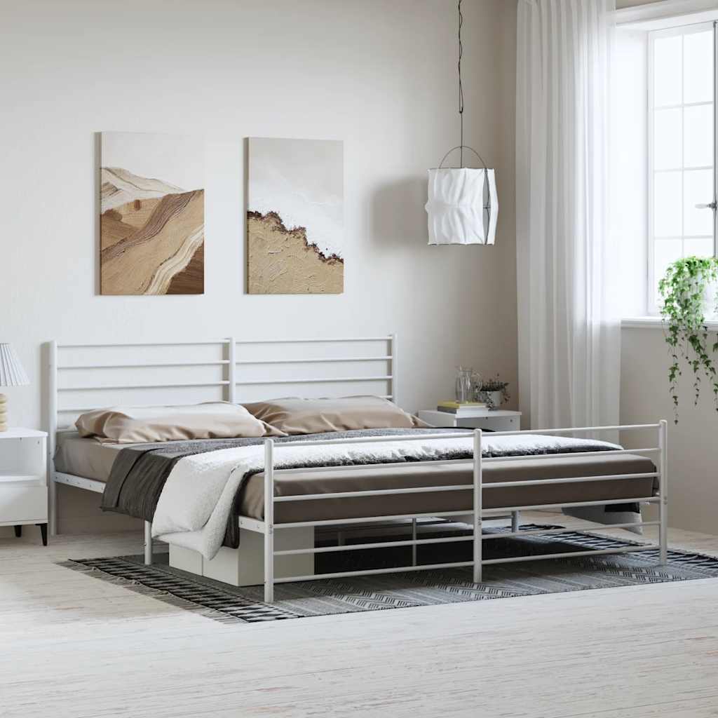 vidaXL Bettgestell mit Kopf- und Fußteil Metall Weiß 183x213 cm
