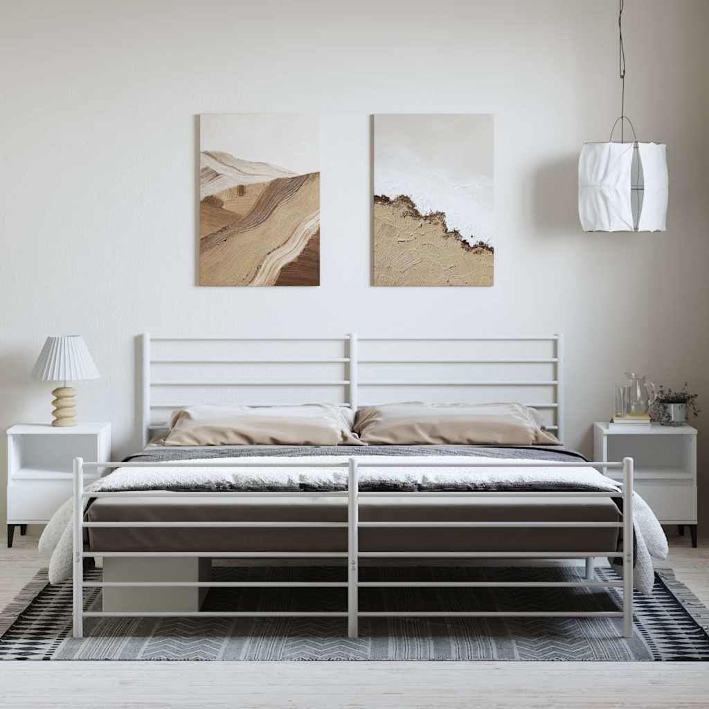 vidaXL Bedframe met hoofd- en voeteneinde metaal wit 193x203 cm, foto 2
