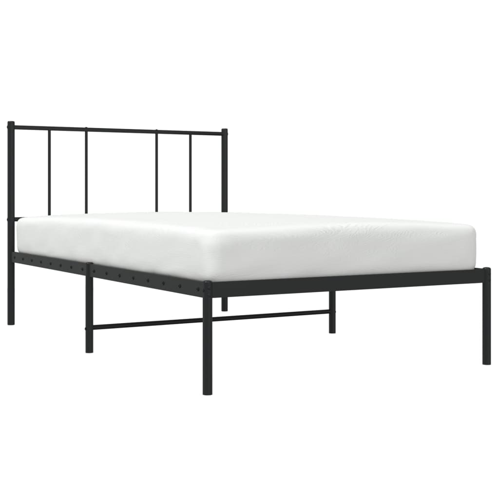Cadru de pat metalic cu tăblie, negru, 90x190 cm