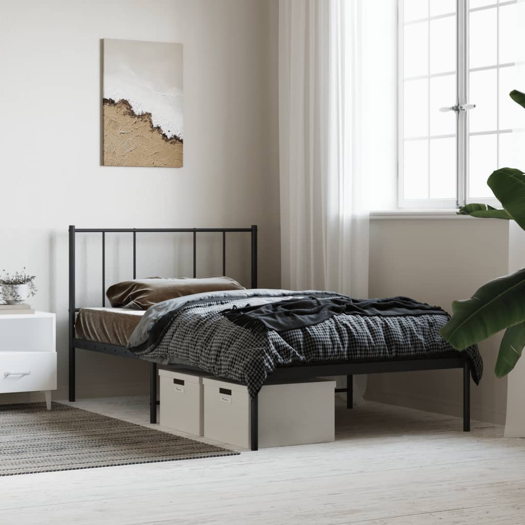 vida XL Bettgestell mit Kopfteil Metall Schwarz 100x 200 cm