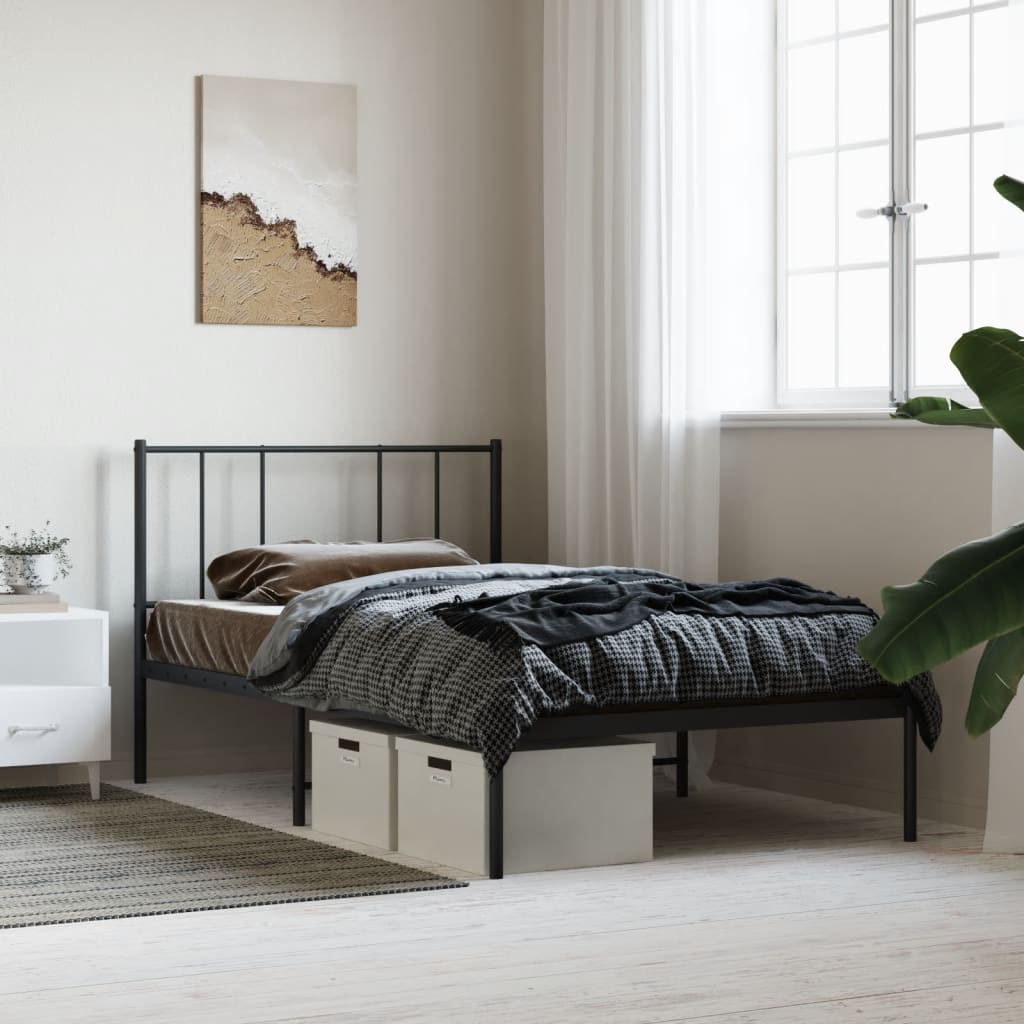 vida XL Bettgestell mit Kopfteil Metall Schwarz 107x 203 cm