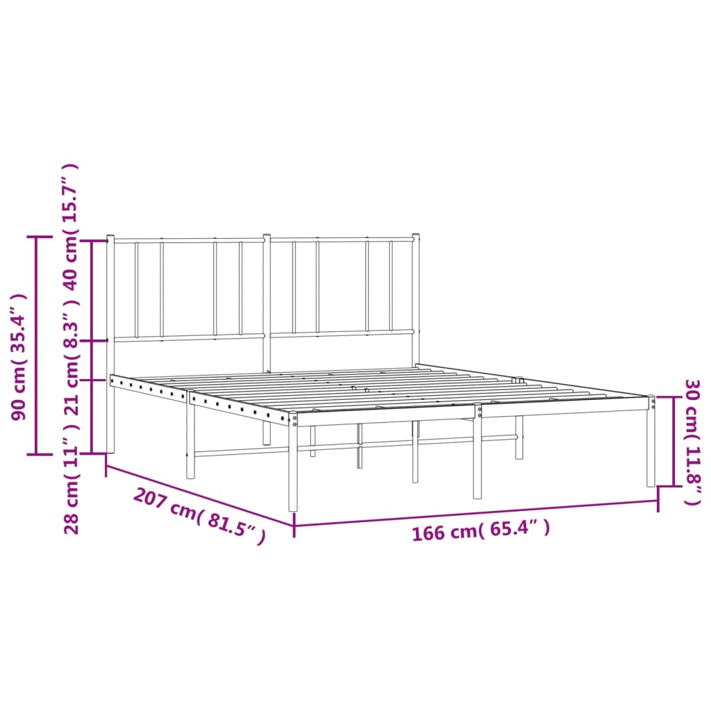 Metalni okvir za krevet s uzglavljem crni 160x200 cm