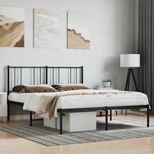 Kovinski posteljni okvir z vzglavjem črn 160x200 cm