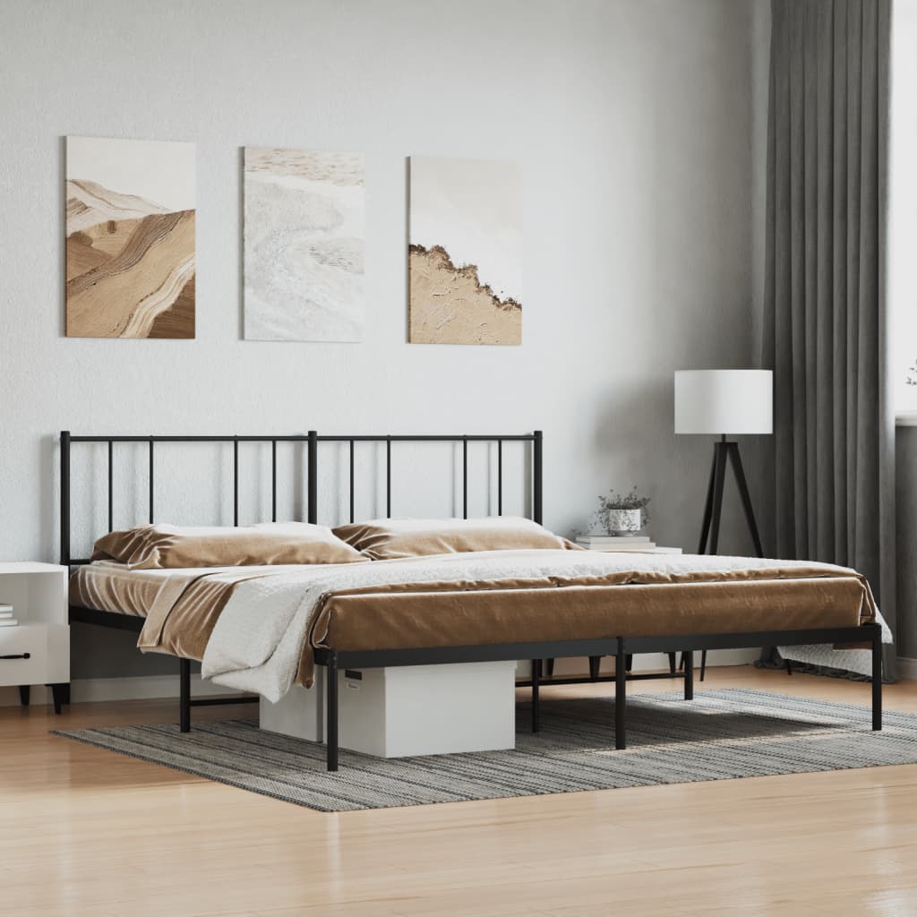 vidaXL Cadru de pat metalic cu tăblie, negru, 193x203 cm