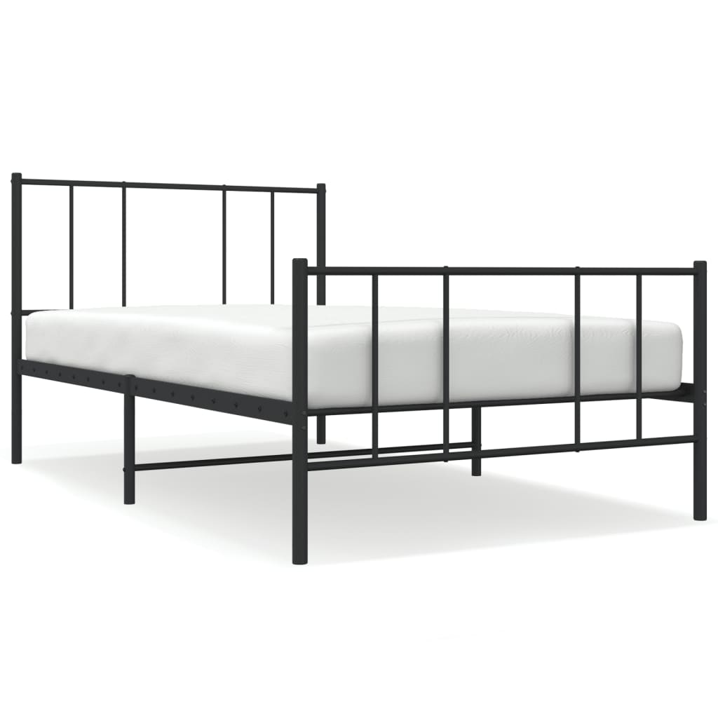 vidaXL Kovový rám postele s hlavovým a nožním čelem černý 90 x 200 cm
