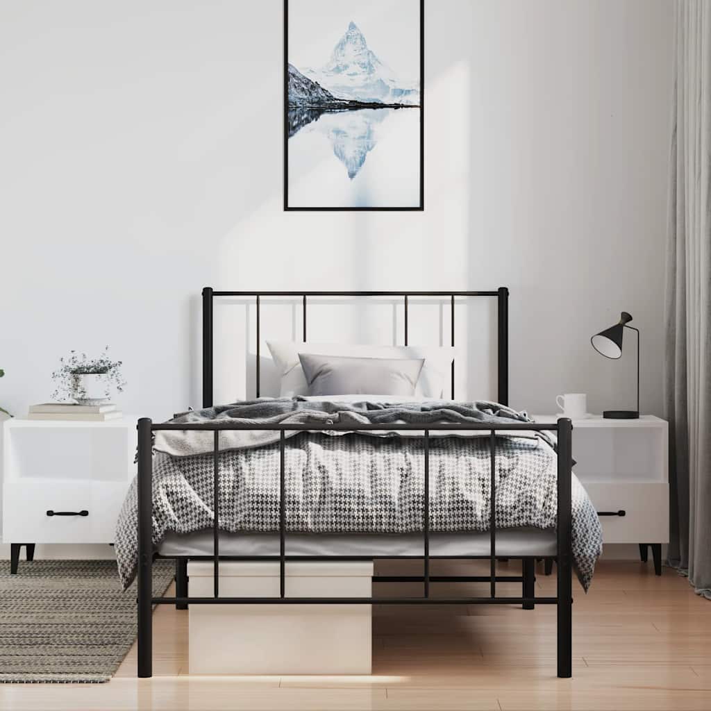 vidaXL Bedframe met hoofd- en voeteneinde metaal zwart 100x190 cm afbeelding