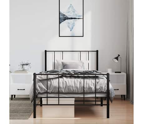 vidaXL Bettgestell mit Kopf- und Fu&szlig;teil Metall Schwarz 100x190 cm