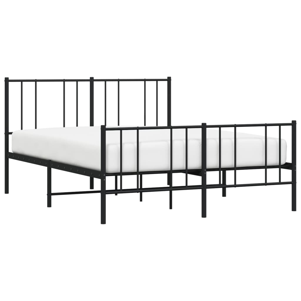 Cadru pat metalic cu tăblie de cap/picioare, negru, 120x200 cm