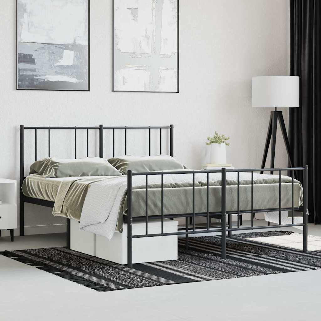 Cadre De Lit Métal 90x190 Cm – Avec Tête Et Pied, Rangement Sous Lit 32 Cm, Noir – Pour Petit Espace, Charge 120 Kg