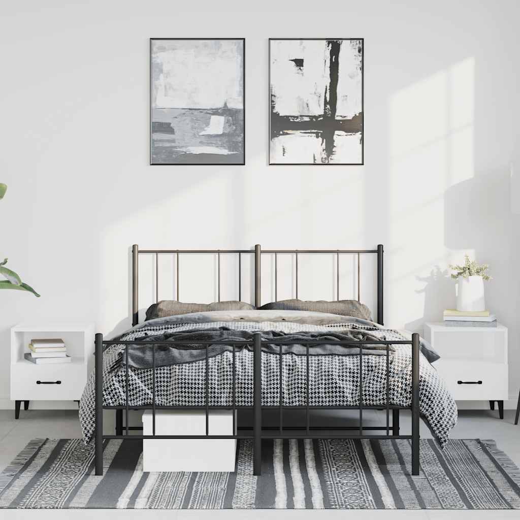 vidaXL Bedframe met hoofd- en voeteneinde metaal zwart 135x190 cm afbeelding