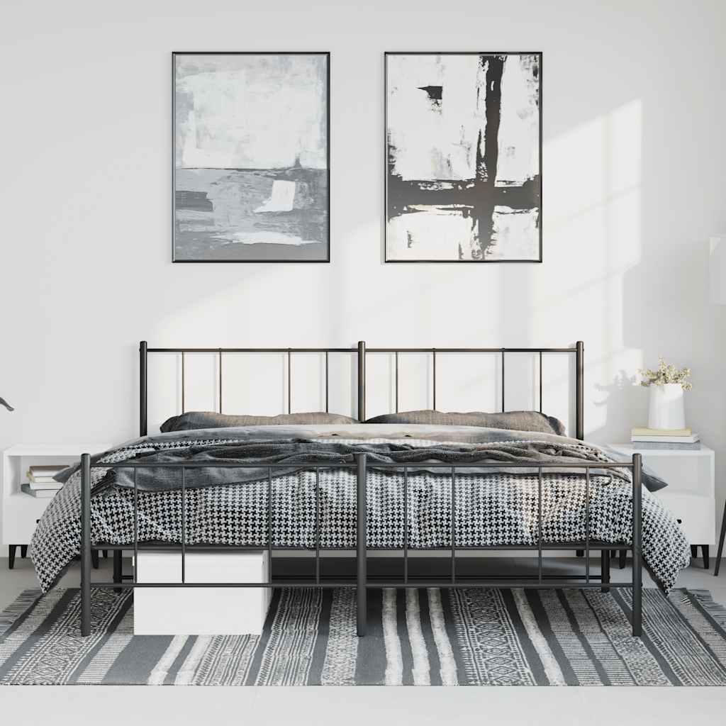 vidaXL Bedframe met hoofd- en voeteneinde metaal zwart 193x203 cm afbeelding