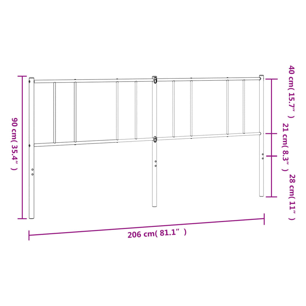 fekete fém fejtámla 200 cm