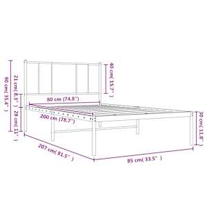 Kovový rám postele s čelem bílý 80 x 200 cm - obrázek 10