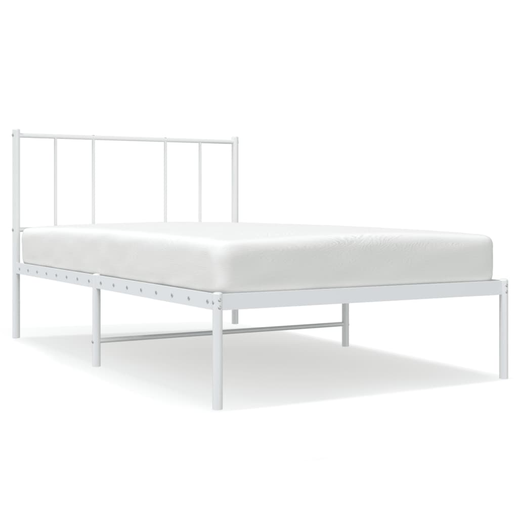 Cadru pat metalic cu tăblie, alb, 90×200 cm