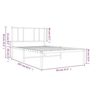 Kovový rám postele s čelem bílý 90 x 200 cm - obrázek 10