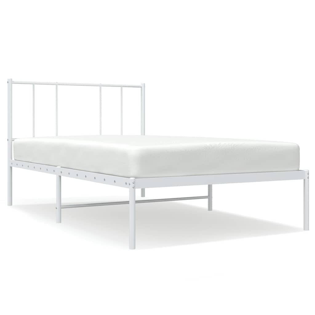 vidaXL Cadru de pat din metal cu tăblie, alb, 107x203 cm