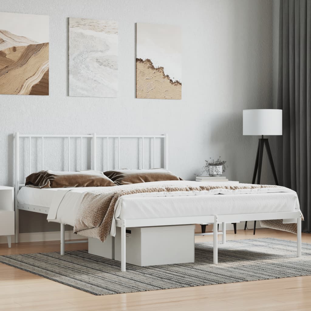 vida XL Bettgestell mit Kopfteil Metall Weiß 120x 190 cm