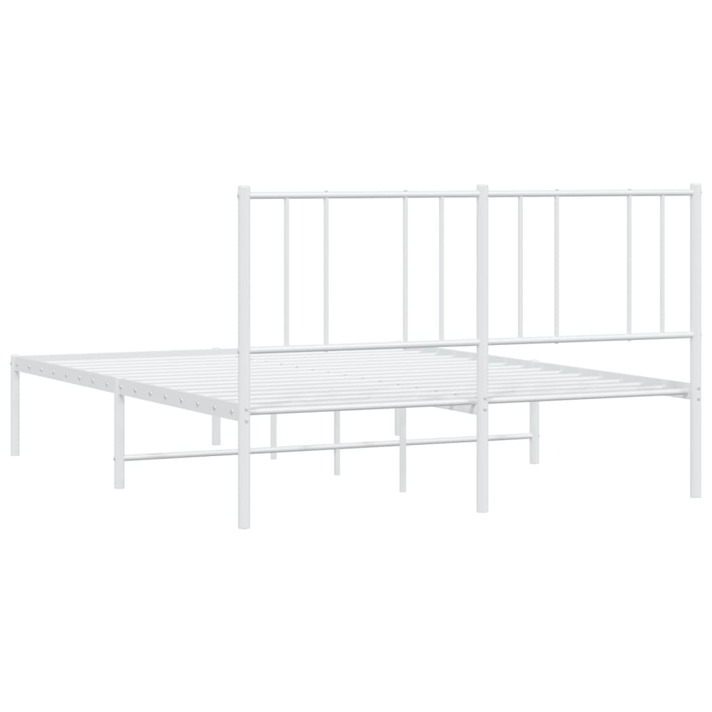 Cadru de pat metalic cu tăblie, alb, 140x190 cm