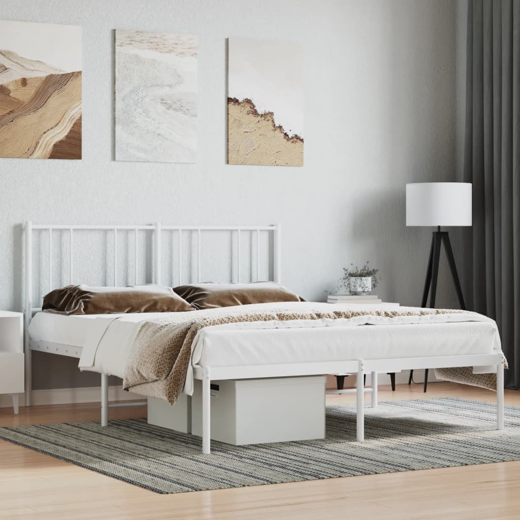 vida XL Bettgestell mit Kopfteil Metall Weiß 140x 190 cm
