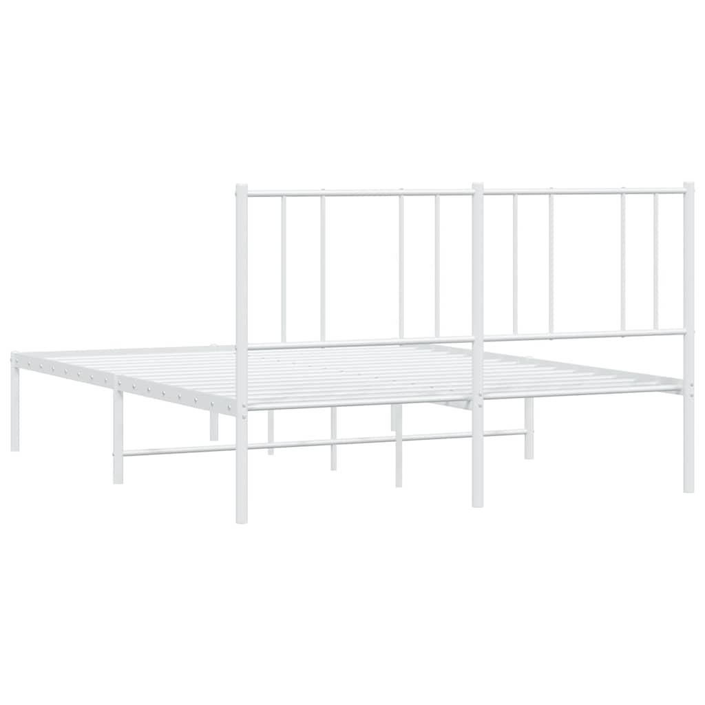 vidaXL Metal Bed Frame with Headboard White 59.8"x78.7"