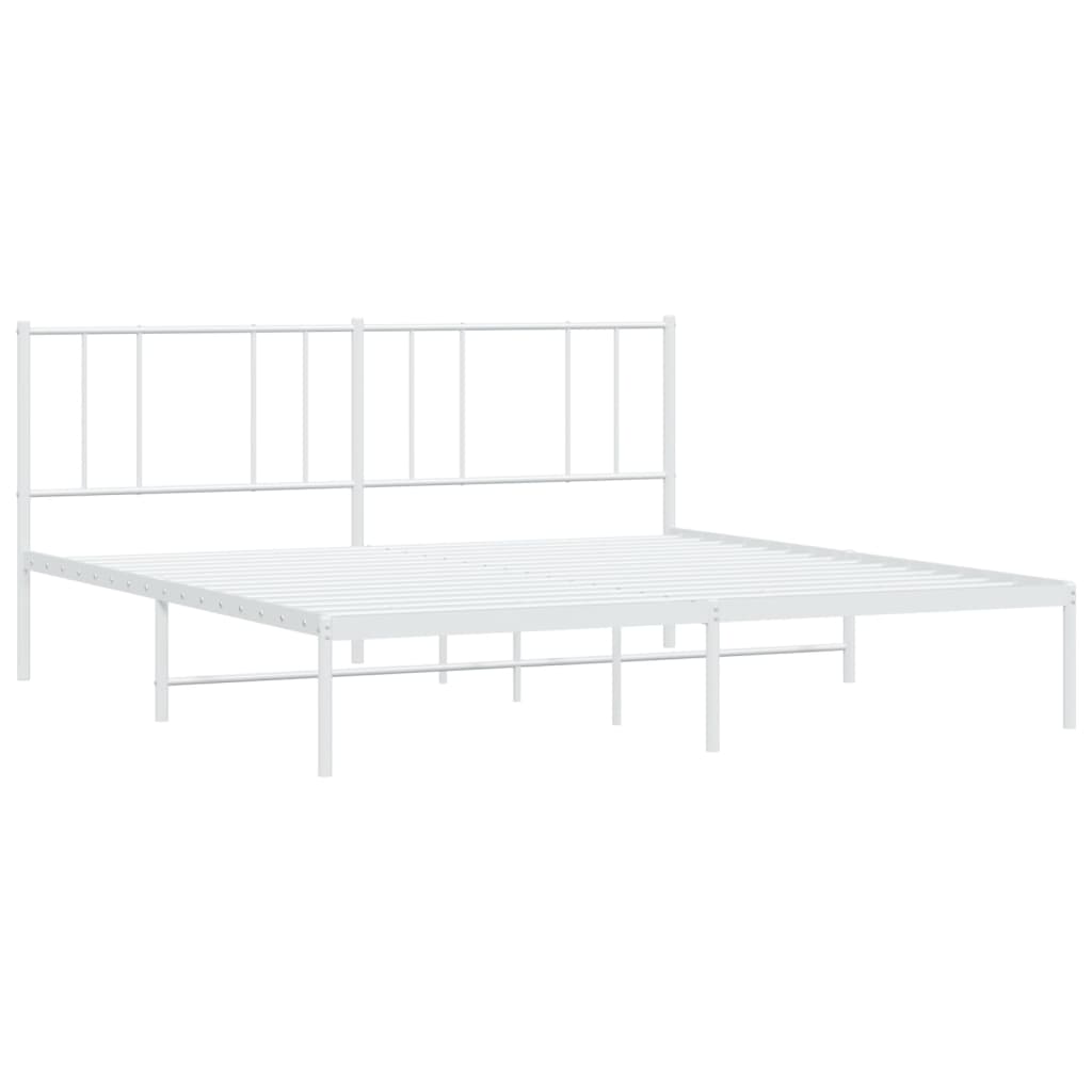 Cadru de pat metalic cu tăblie, alb, 183x213 cm
