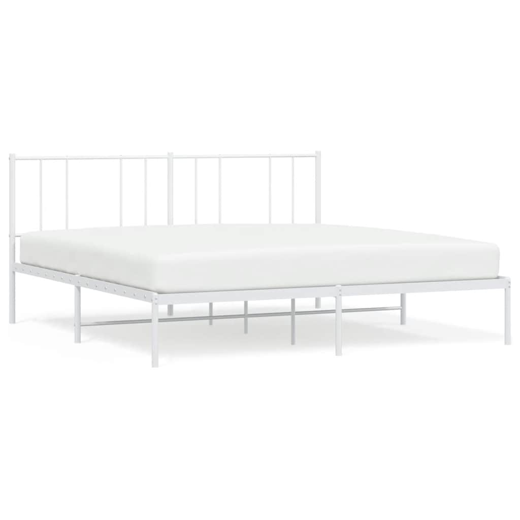 vidaXL Metal Bed Frame without Mattress with Headboard White 76"x79.9"