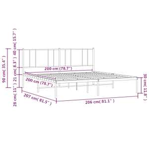 Kovový rám postele s čelem bílý 200 x 200 cm - obrázek 10