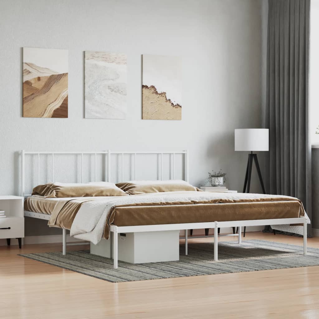 vida XL Bettgestell mit Kopfteil Metall Weiß 200x 200 cm