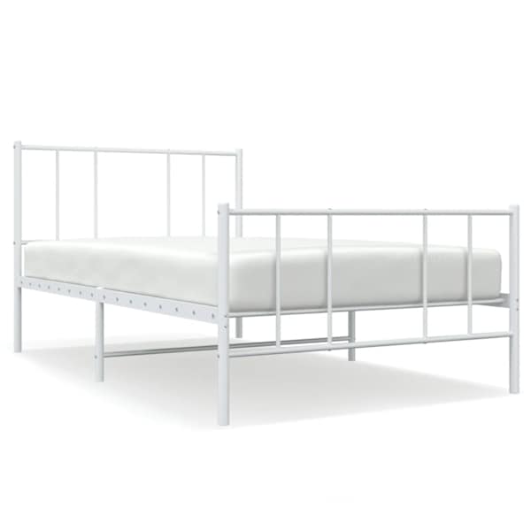 vidaXL metallist voodiraam peatsi ja jalutsiga, valge, 75x190 cm
