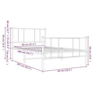 Kovový rám postele s hlavovým a nožním čelem bílý 80 x 200 cm - obrázek 10