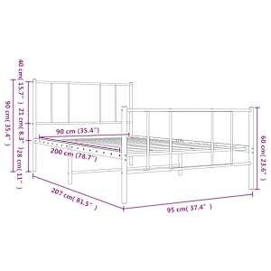 Kovový rám postele s hlavovým a nožním čelem bílý 90 x 200 cm - obrázek 10
