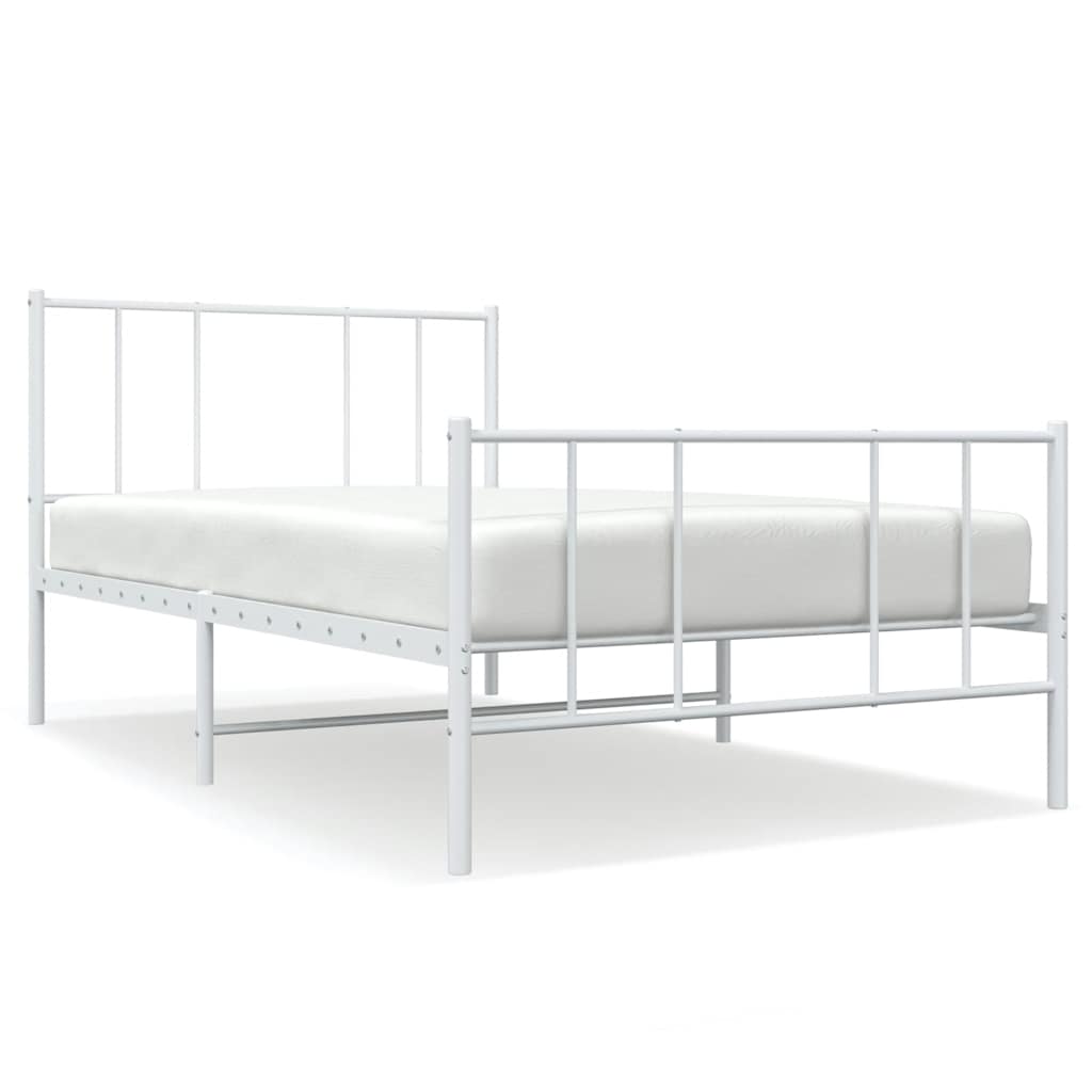 vidaXL Kovový rám postele s hlavovým a nožním čelem bílý 100 x 190 cm