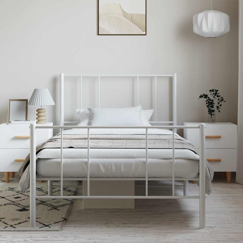 vidaXL Bedframe met hoofd- en voeteneinde metaal wit 100x200 cm afbeelding