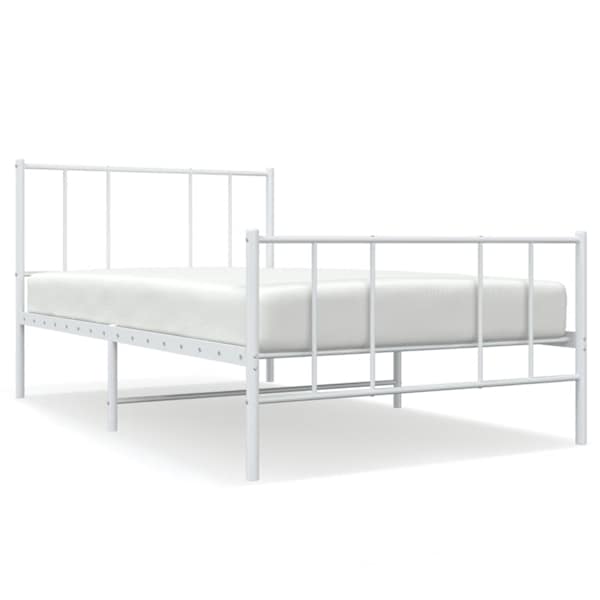 vidaXL metallist voodiraam peatsi ja jalutsiga, valge, 107x203 cm