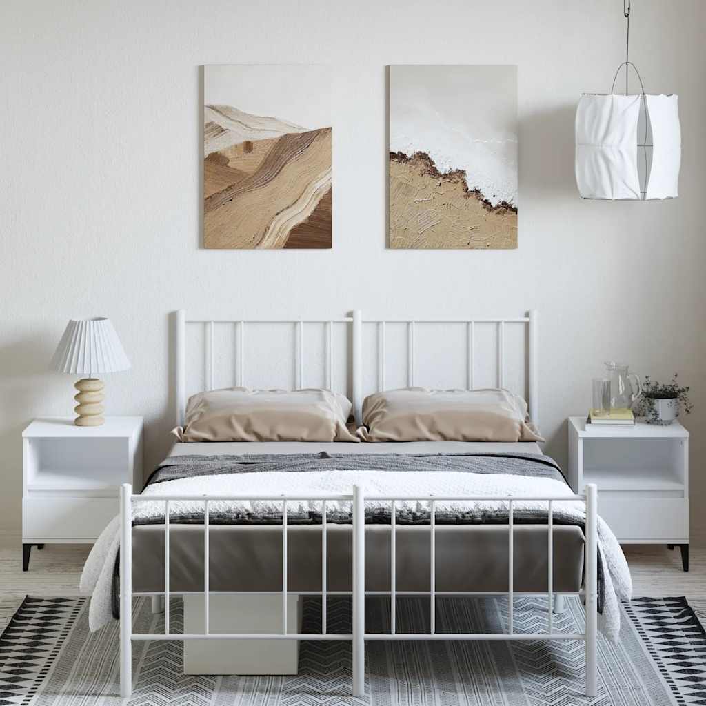 vidaXL Kovový rám postele s čelom a podnožkou biely 135x190 cm